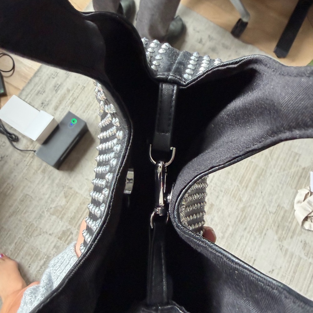 Black Studded Tote Bag - Women's Fashion Handbag - Picture 3 of 4